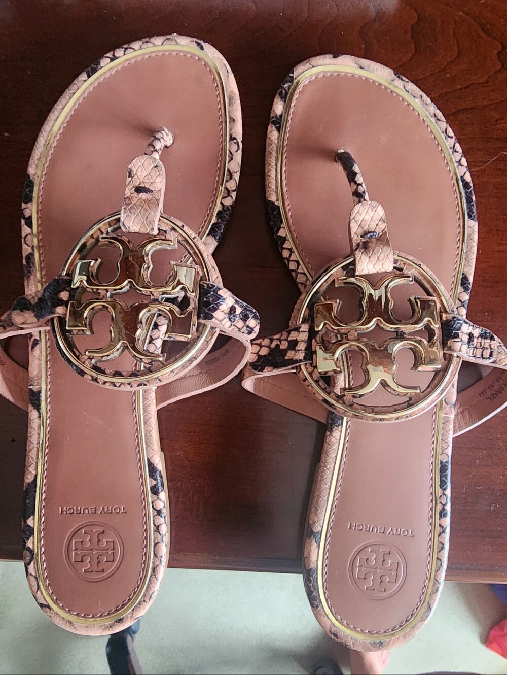 Tory Burch Tan & Snake-Print Miller Logo Sandals - Picture 4 of 5
